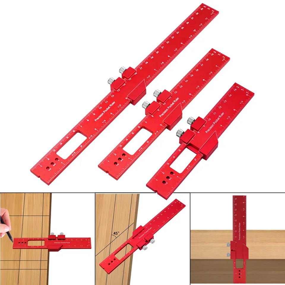 Pravidlo precíznej vreckovej pravidla na drevo - 6/8/12 palca hliníkový kovový kovový záber zastavenia značky Metric Patch Meering Tools