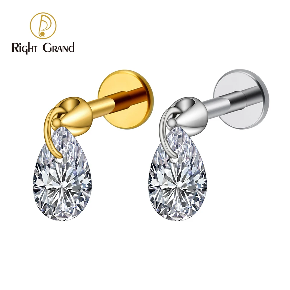 Pravá Grand ASTM F136 Titanium 16g Plávajúca hruška Waterdrop Cz Dangle Charm Stud Stud Feared Tragus TRAGUS chrupavku špirála Piercing