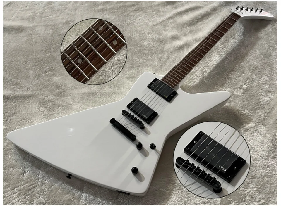Pravá ruka elektrická gitara prispôsobená snehobielu dokončené čierne diely naladenie o matický most a zastavte chvost