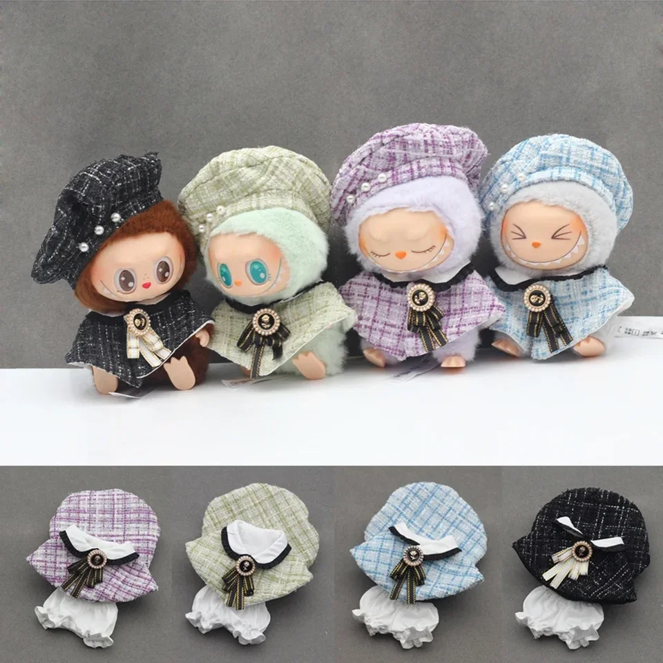Pre 15-17cm LaBubu Stylish Outfit Clothes Classic Grid Style Dress Cloak set s baret dolls doplnky lababu ropa