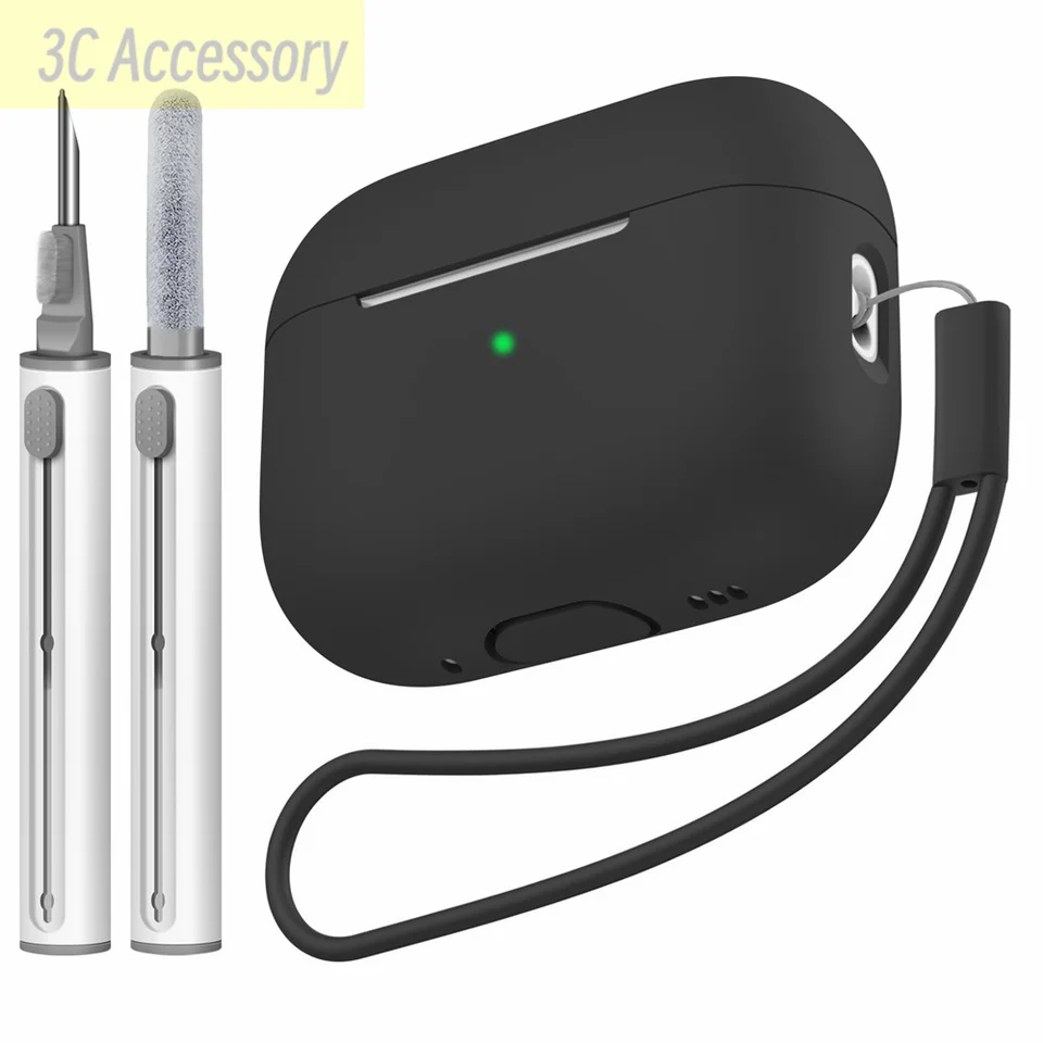 Pre 2022 Apple AirPods Pro 2 Ochranné puzdro Soft Skins s čistiacou súpravou a šnúrkou pre AirPod Pro [viditeľné predné LED]