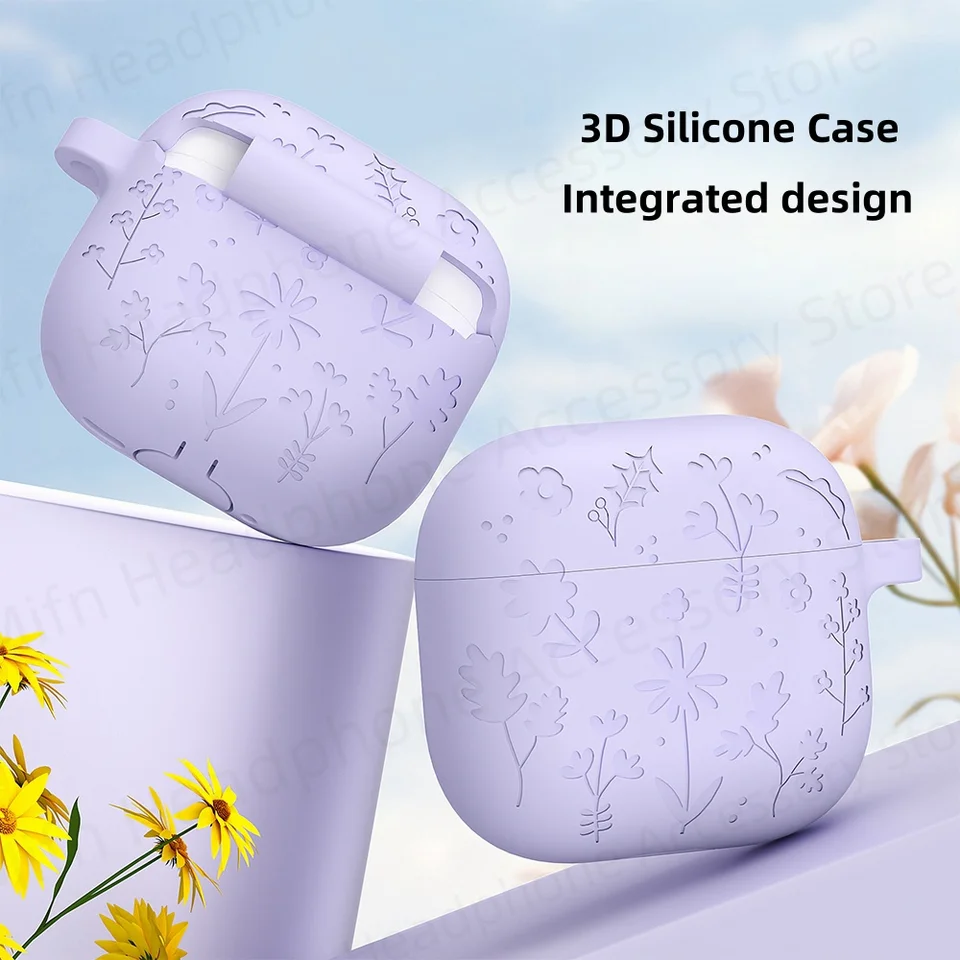 Pre 2024 Apple AirPods 4. gen s kľúčami a čistiacou súpravou 3D kvetina mäkký silikónový kreslený kryt ochranné puzdro pre AirPods