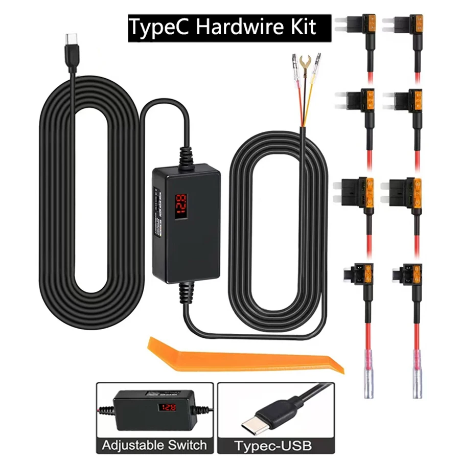 Pre 70MAI typu C USB 12V 24V až 5V Dash Cam Hardwire súpravy Obvod s nízkym napätím pre 70MAI A810 x200 OMNI X800 M500 M310