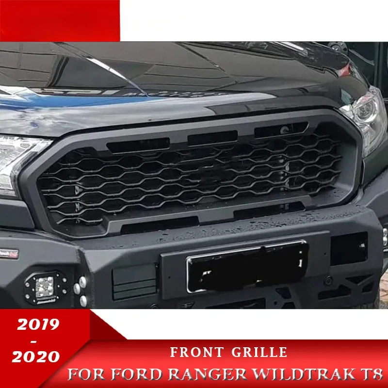 Pre ABS Matte Black Front Grilles Cover s LED svetlom pre Ford Ranger Wildtrak T8 2019 2020