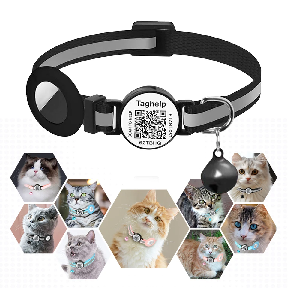 Pre Airtag Cat Collar Breakaway ID značky s qr kódovým názvom Tag & Bell Tracker Cat Collar Rýchle vydanie sa hodí do malých veľkých mačiek
