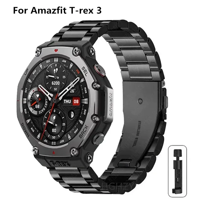 Pre AmazFit T-Rex 3 Smart Watch Strap Strap Metal Covinless Ocel Nastaviteľný pásový náramok Luxusný pás pre ženy