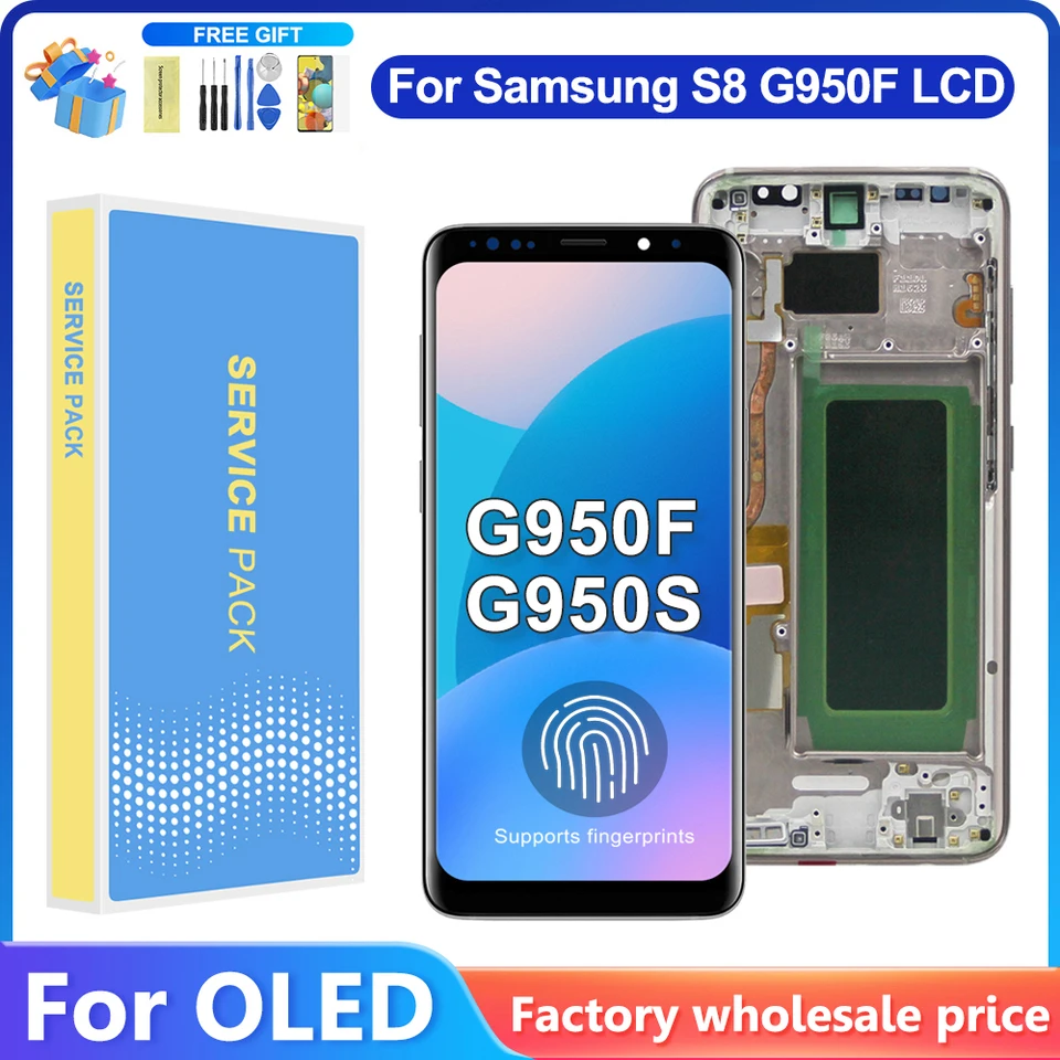 Pre AMOLED s rámom pre Samsung S8 G950 G950F DIGITIZERIZER LCD DISPLATH pre Samsung S8 LCD