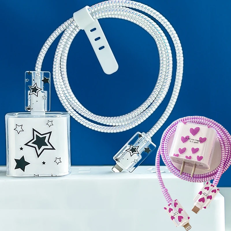 Pre Apple 18W 20W nabíjačku na nabíjačku pre iPhone 16 15 14 13 Cute Star Heart USB káblová čiara Organizátor Winder Organer Puzder