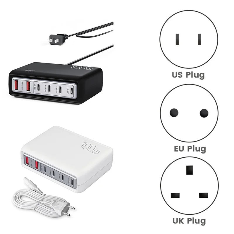 Pre Apple 20W rýchle nabíjačku nabíjačku mobilných telefónov prenosná 100 W viacerých nabíjačiek s US Plug Black