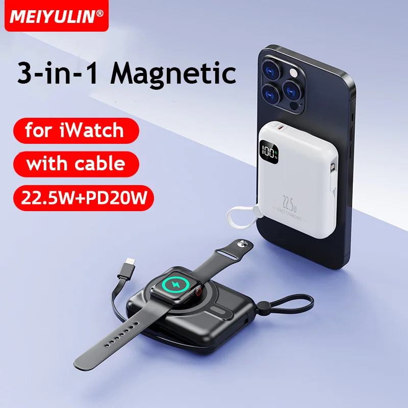 Pre Apple Watch 3in1 Magnetic Wireless Bank 10000 mAh Prenosná mini rýchla nabíjačka Externá náhradná batéria pre iWatch iPhone16