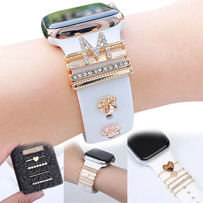 Pre Apple Watch Band Metal Carls Dekoratívny prsteň Diamond Ornament Smart Watch Silikone Strap Accessories for Iwatch náramok 05