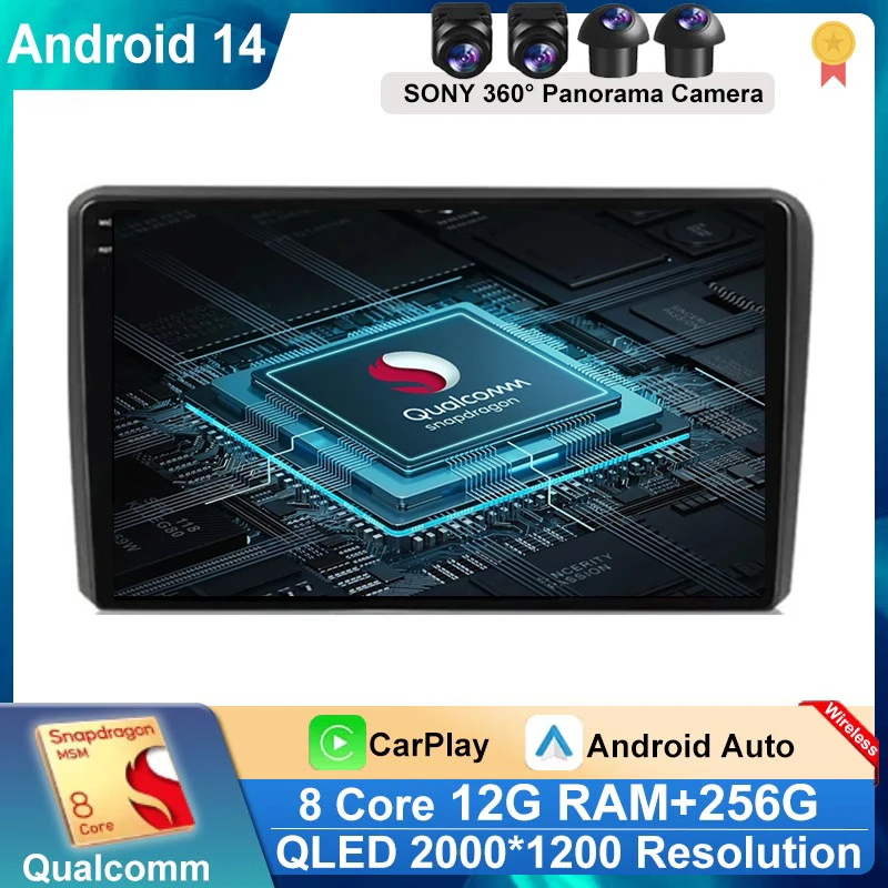 pre Audi A3 8p 2003 -2013 Android 14 Aut Radio Radio Multimedia Video Player GPS Navigation Audio Stereo WiFi DSP Wireless Caplay