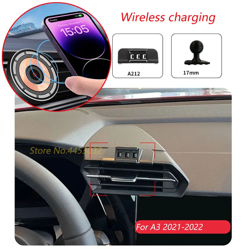 Pre Audi A3 8Y 2021-2023 15 W bezdrôtový nabíjač Držiak na nabíjačku Rotatovateľné magnetické držiak Rýchle nabíjanie príslušenstva