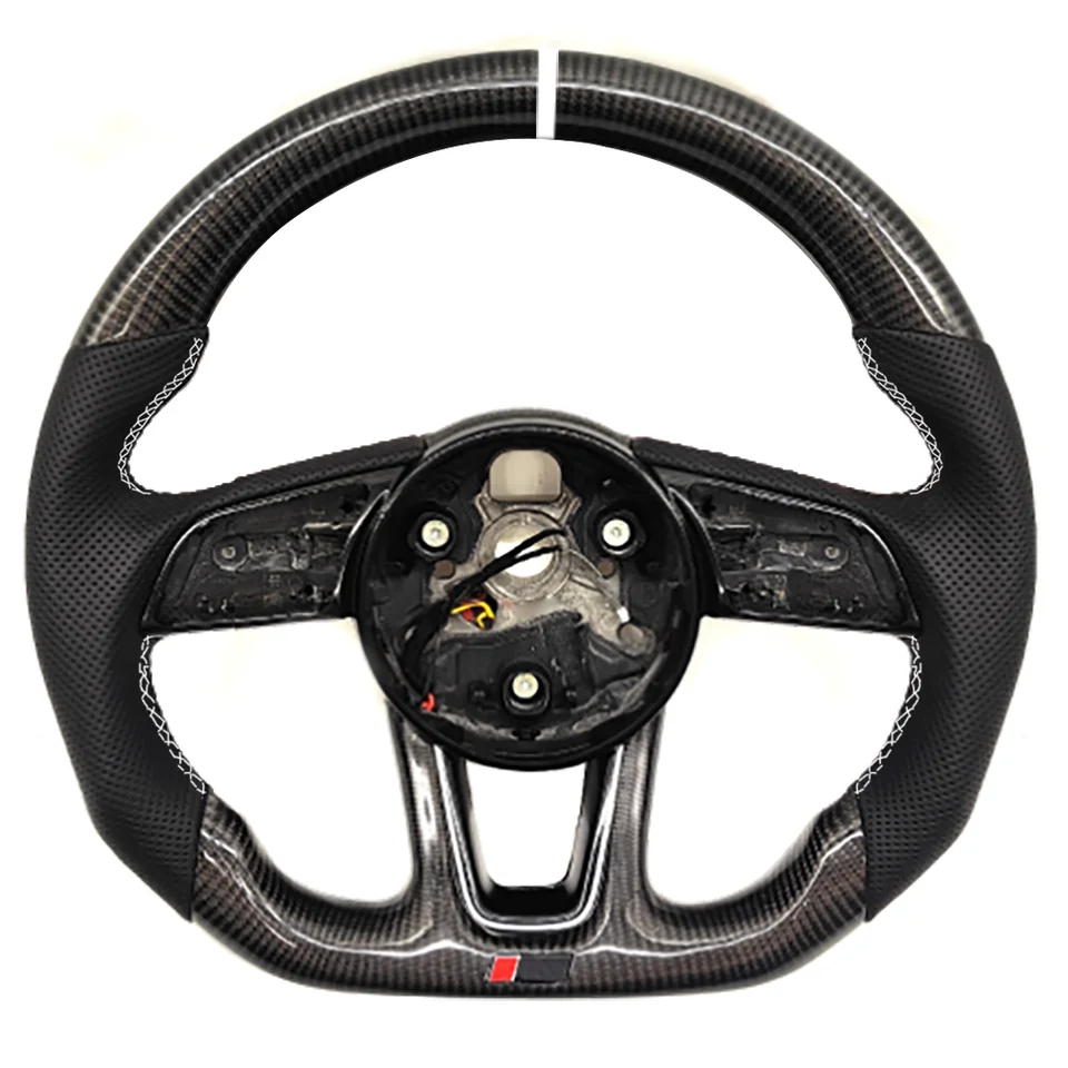 Pre Audi A3 A4 A5 S3 S4 S5 B9 vyhrievaná základňa koženého volantu z uhlíkových vlákien s Acccembly Logo S /RS