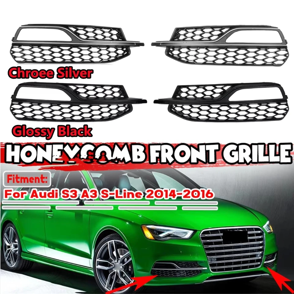 Pre Audi A3 S-Line S3 2014 2015 2016 2016 predný nárazník Fog Light Grille 1Pair Honeycomb Mesh Car Fog Lamp Cover Racing Grille