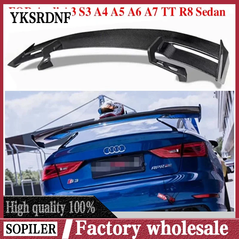 Pre Audi A3 S3 A4 A5 A6 A7 TT R8 Sedan Sedan Sedan Carbon Fiber Zadný spojler kufra kmeňa Frp kované uhlík
