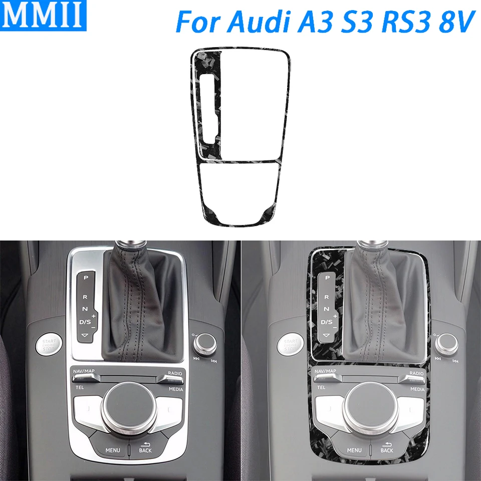 Pre Audi A3 S3 RS3 8V 2013-2019 Kované nálepka na kované uhlíkové vlákno Console Shift Ship Shift Cover Cover Cont Car Car Interior Accessories