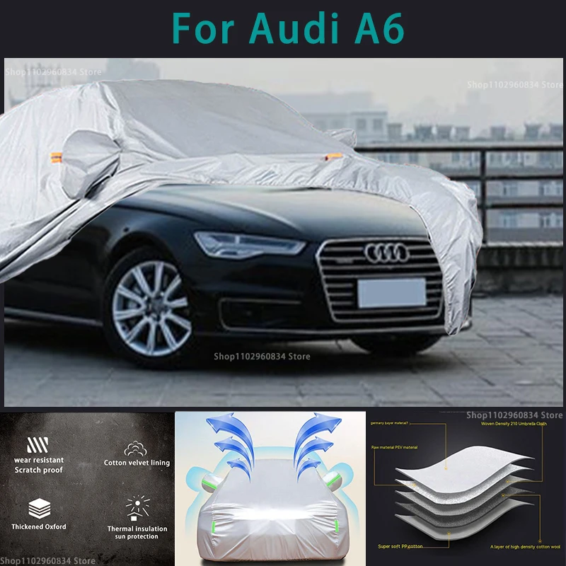 Pre Audi A6 210T nepremokavé poťahy s plným automobilom Outdoor Sun UV ochrana Draž dažďa Ochranný ochranný kryt Auto