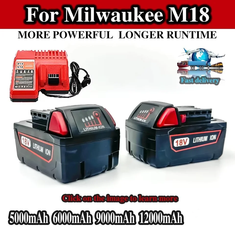 Pre batériu elektrického náradia Milwaukee M18, nabíjačka, BR, XC, 18V, 5000MAH-12000MAH M18B5, 48-11-1860, vstavaná batéria 18650 10C