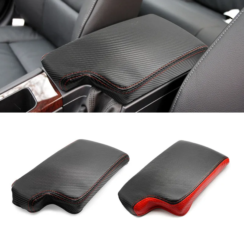 Pre BMW 3 Series E90 2005 2006 2007 - 2012 Uhlíková textúra Kožené auto Interiér Centrum Console veko Lid lakťové opierky Ochrana