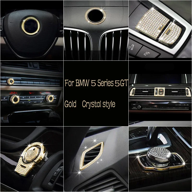 Pre BMW 5 Series 5GT F07 F10 11-16 Zlato Full Set Crystal Style Center Air Conter Cover Ventlet Cover EPB Switch Tlačidlo EPB