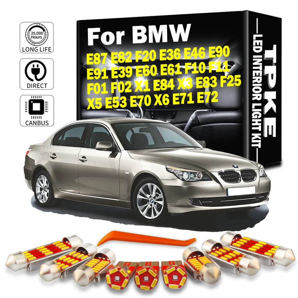Pre BMW E87 E82 F20 E36 E46 E90 E91 E39 E60 E61 F10 F11 F01 F02 X1 E84 X3 E83 F25 X5 E53 E70 X6 Interiérové ​​LED SPET