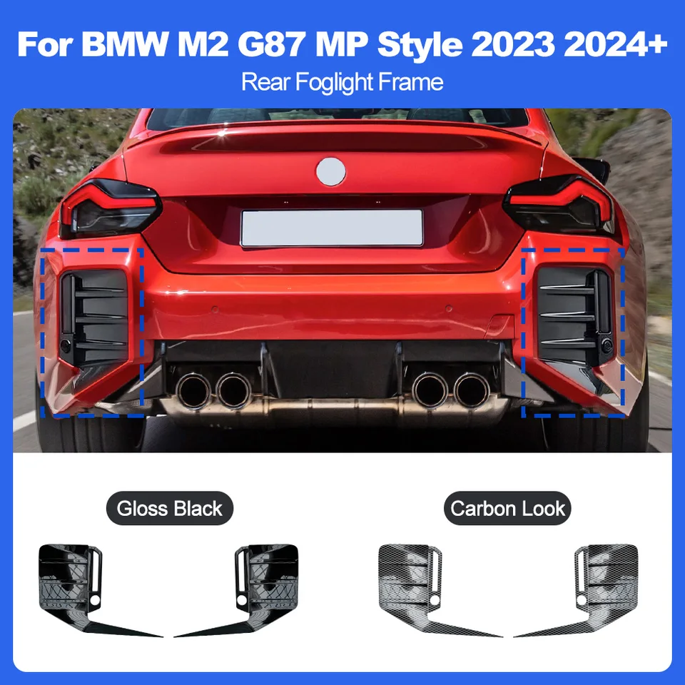 Pre BMW M2 G87 2023 2024+ MP štýl Štýl zadného hmlového svetla ABS Gloss Gloss Black Zadný bočný nárazník Orchný kryt veterného noža