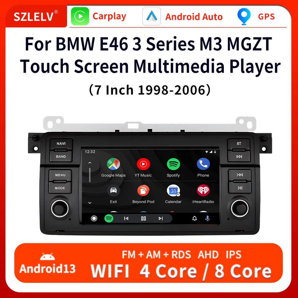 Pre BMW M3 E46 318 320 325 330 335 1998-2006 Automobilové rádio 7-palcové CarPlay Android 13 Auto Navi Audio Video Bluetooth Stereo Player