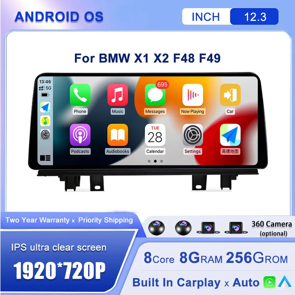 Pre BMW X1 X2 F48 F49 2013 - 2020 NBT EVO 12,3 palca Android 14 ID8 dotyková obrazovka Rádio Radio multimediálne GPS CarPlay Monitors Player Player