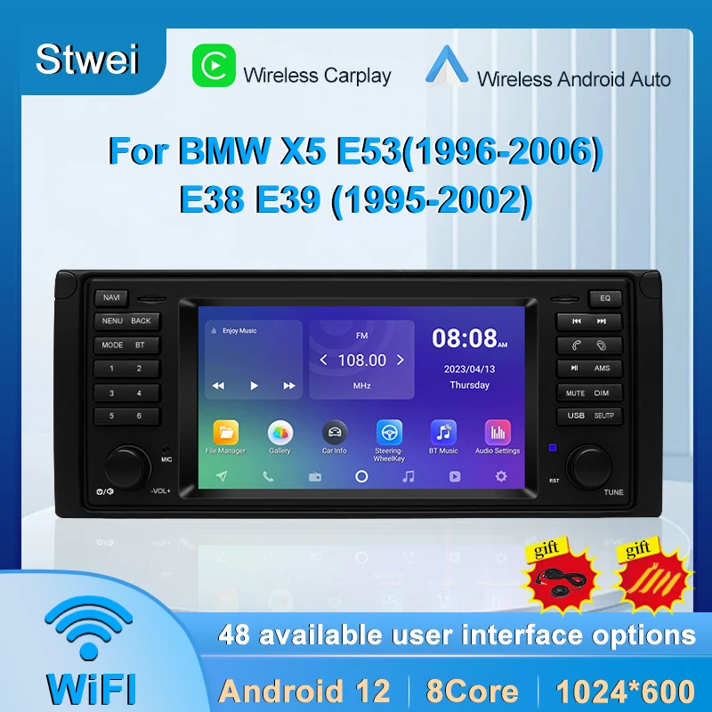 Pre BMW X5 E53 E39 E38 1996-2004 Automobilový multimediálny hráč 7-palcový Android 12 CarPlay GPS Navigation RDS FM Stereo Audio Wifi WiFi