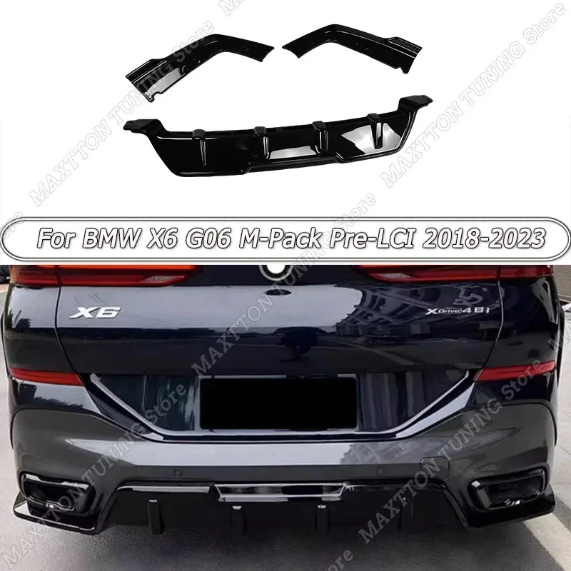 Pre BMW X6 G06 M-Pack Pre-LCI 2018-2023 Zadný nárazník automobilu Difuser zadných bočných rozbočovačov SPOILER ABS GLOS BLACK BLESS KIT TUNING