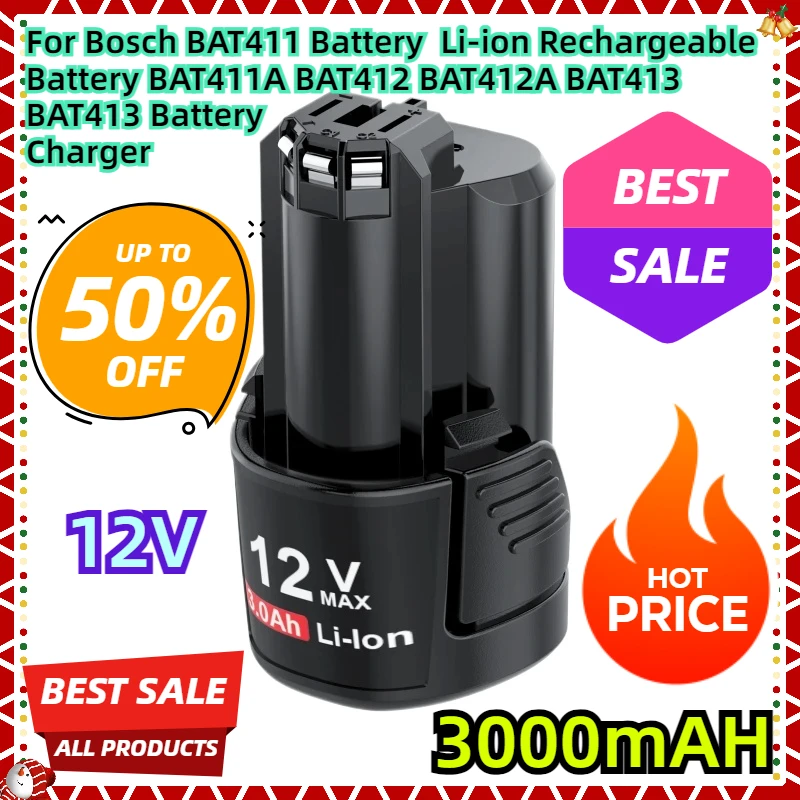 Pre Bosch Bat411 Battery Li-Ion Nabíjateľná batéria BAT411A BAT412 BAT412A BAT413 BAT413 BATTERICKÁ nabíjačka 12V 3000 mAh