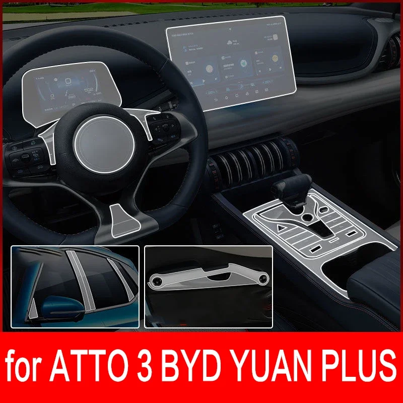 Pre BYD Atto 3 Yuan Plus 2022 2023 Interiérové ​​centrum automobilov Transparentné TPU Protective Film Anti-ScRATC Filmové doplnky