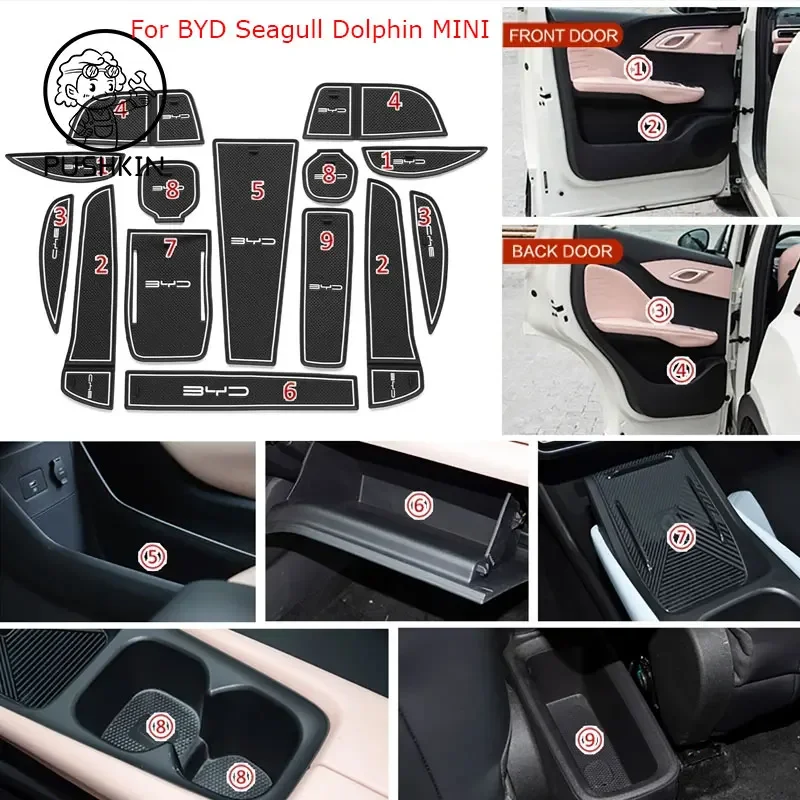 Pre BYD Čajový delfín Mini2023-2024 Anti-Slip Gate Slot Mat Dvere Groove Pad Cup Držiteľ interiérové ​​príslušenstvo Gumové príslušenstvo