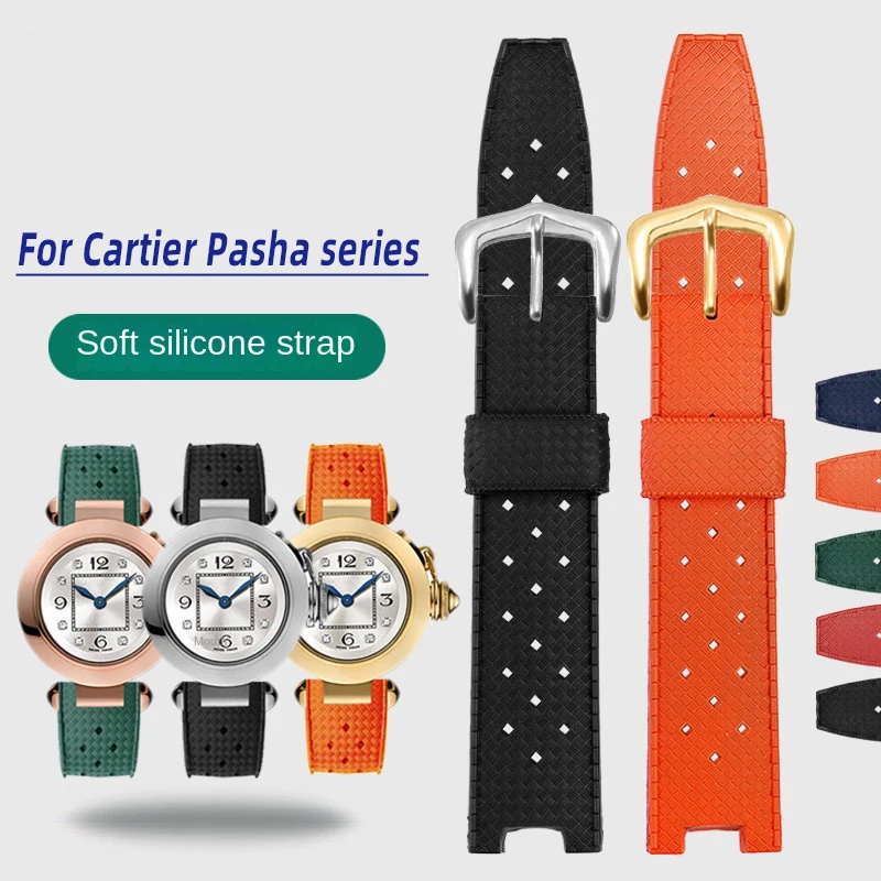 Pre Cartier Pasha WatchBand Notch Notch Wristband Rubber hodinky W3109151 W3018651 Muži Ženy Stomata Silikónové náramky