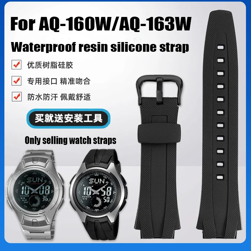 Pre Casio AQ-163W AQ-160WD konvexné ústa hodinky Men Muži náramok vodotesná živici Silikónová hodinky na náhradné príslušenstvo 17