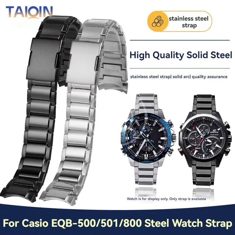 Pre Casio Edifice Solid Ocel EQB500 EQB-500 EQB-501 EQB-800 séria Solid Arc ústa nehrdzavejúca oceľový popruh náramok 22 mm