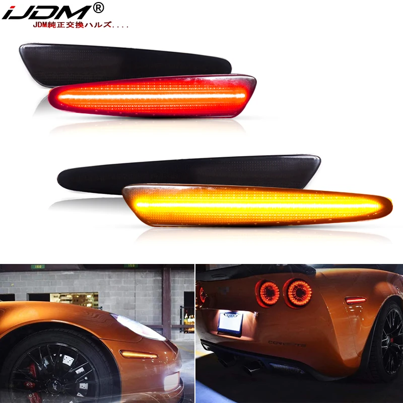 Pre Chevrolet Chevy Corvette C6 2005-2013 Plná LED bočná značka Light Light Svetlo predné zadné zadné jantárové Auto Turn Signal Lamp 12V