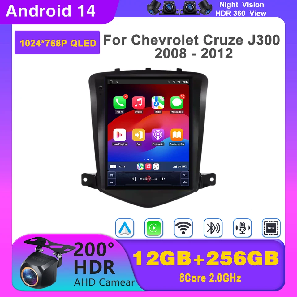 Pre Chevrolet Cruze J300 2008 - 2012 Play Android Playe 2Din Radio Multimedia Video GPS WiFi CarPlay Auto pre Tesla Style
