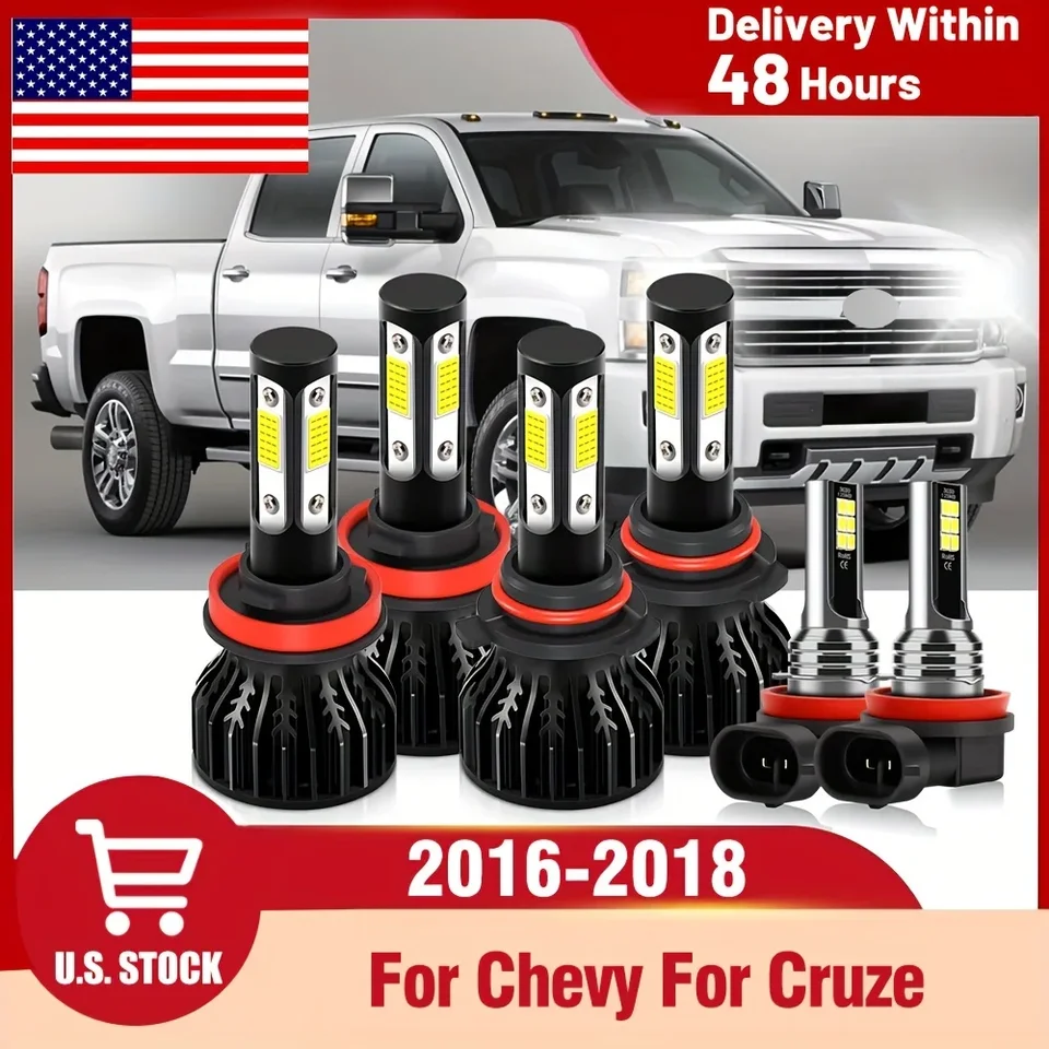 Pre Chevy pre Cruze (2016-2018) 9005/HB3 H11/H8/H9/H16 Combinácia LED žiarovky, 150W 29000LM 6000K Biela hmlová LED hmlo LED, balenie 6