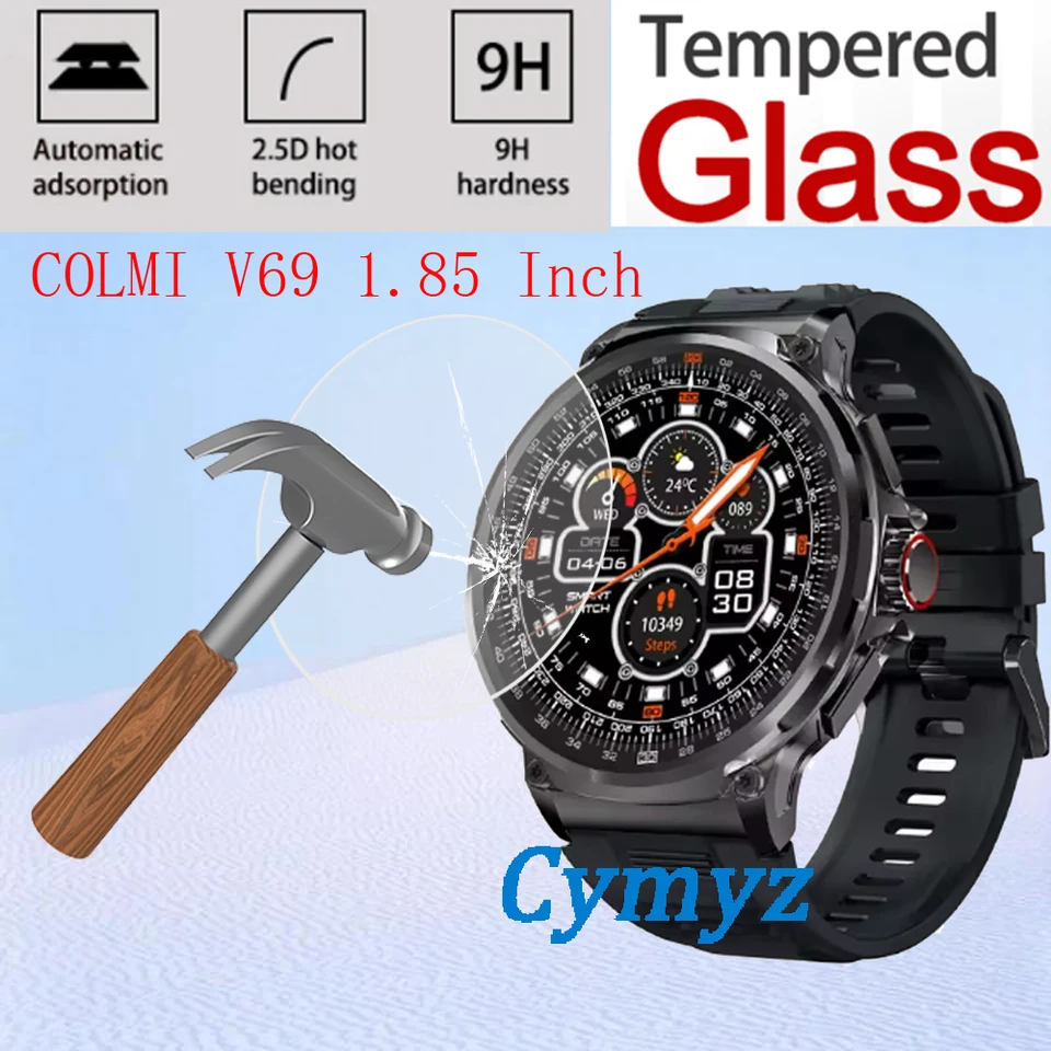 Pre Colmi V69 1,85 palca Smart Watch Templeted Glass Smart Watch Glass Glass Scree Chránič 9H 2,5D Film