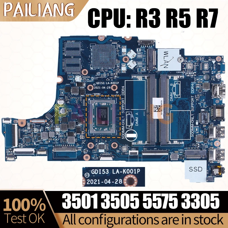 Pre Dell 3501 3505 5575 3305 Notebook Mainboard LA-K001P 05HPX6 0P92W5 00VPNP 05HPX6 R3 R5 R7