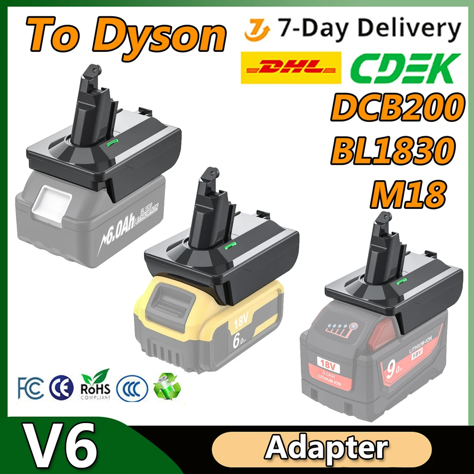 Pre DeWalt DCB200 pre Milwaukee M18 pre Makita BL1830 až Dyson V6 Adaptér batérie s adaptérom lítiu batérií Dyson V6