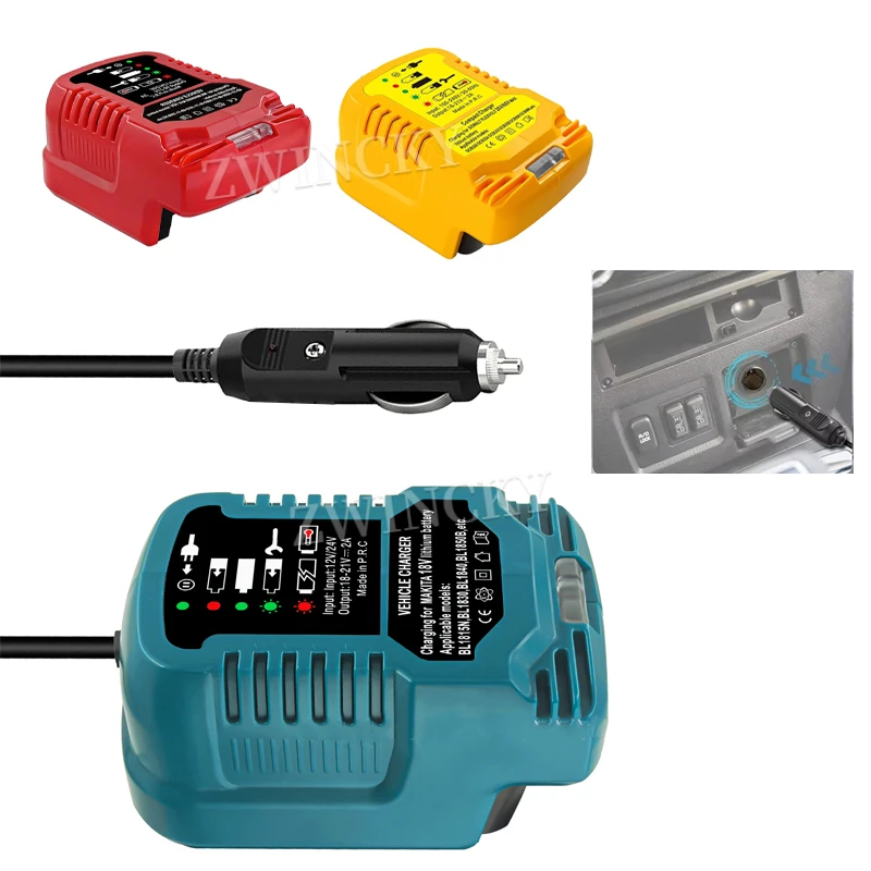 Pre Dewalt/Makita/Milwaukee 18V 20V Výmena nabíjačky batérie Prenosná mini rýchla nabíjačka nabíjačku na nabíjačku cigarety zapaľovač