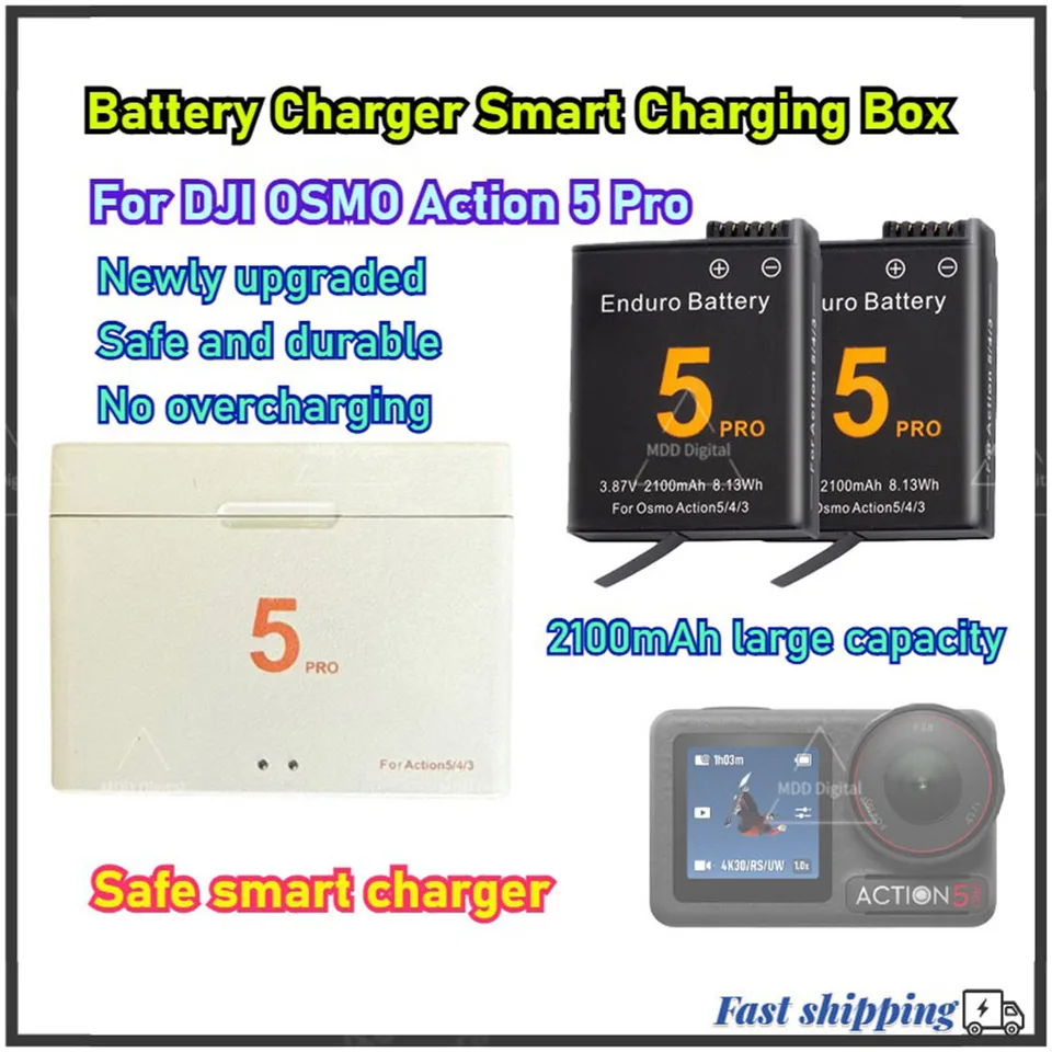 Pre DJI Action 5 Pro 2100 mah Nabíjateľná li-iónová batéria, Dual slot batériu nabíjačka na nabíjačku pre akciu 5 Pro Camera Accessory