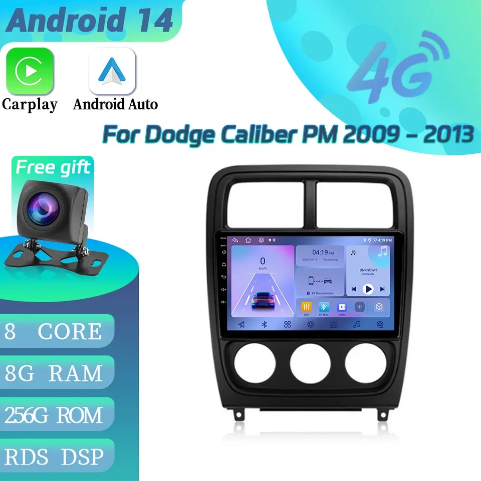 Pre Dodge Caliber PM 2009-2013 Android 14 Auto Radio Multimedia 4G Navigation Navigation Wireless Bluetooth CarPlay Touch Screen Stereo