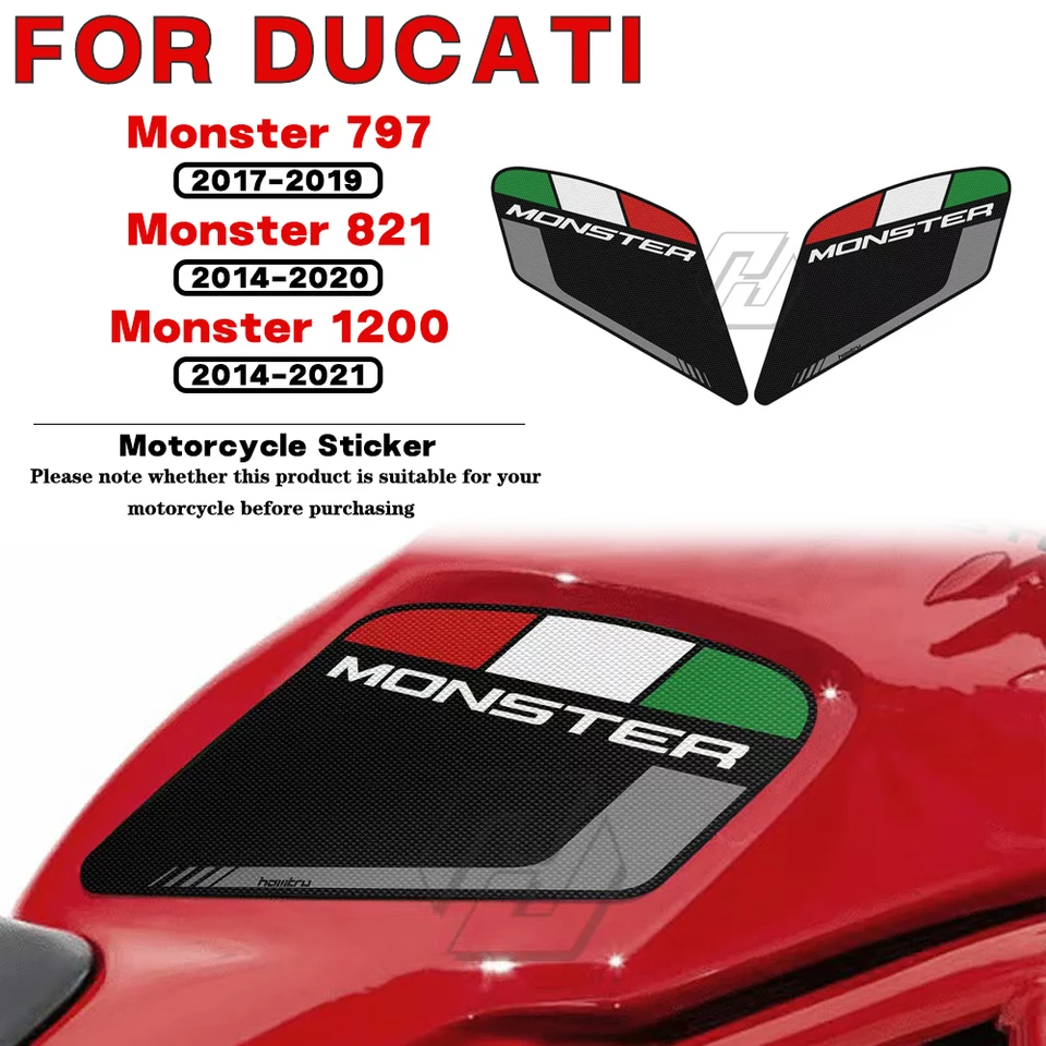 Pre Ducati Monster 797 821 1200 2014-2021 Motocykel proti skĺzavej bočnej palivovej nádrži podložky koleno koleno ochrana nálepky Moto logo Moto Logo