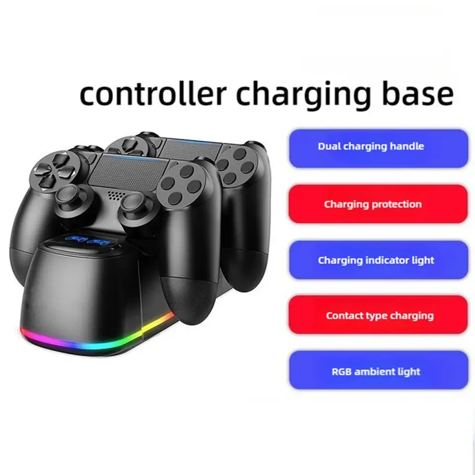 Pre dvojité nabíjačku nabíjačku s dvojitým herným ovládačom nabíjacej stanice s RGB Svetlo pre 4 držiak základne