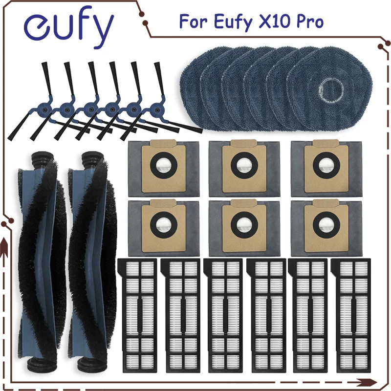 Pre Eufy X10 Pro Splatné diely Príslušenstvo Valček bočný kefový filter mop handry handry podložky prachové tašiek vysávač Vysávač Časť