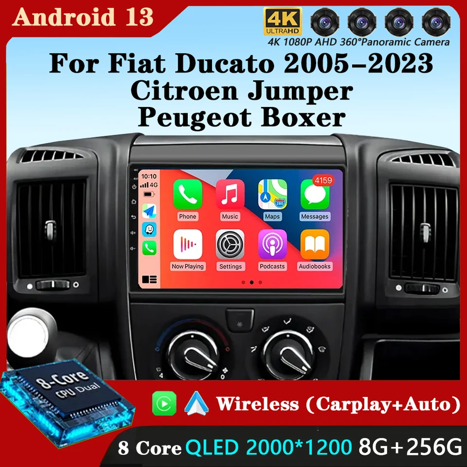 Pre Fiat Ducato 2005-2023 Citroen Jumper Peugeot Boxer 2011-2015 Auto CarPlay 2 Din Autoradio Multimedia 4G Android 13 Car Radio Radio